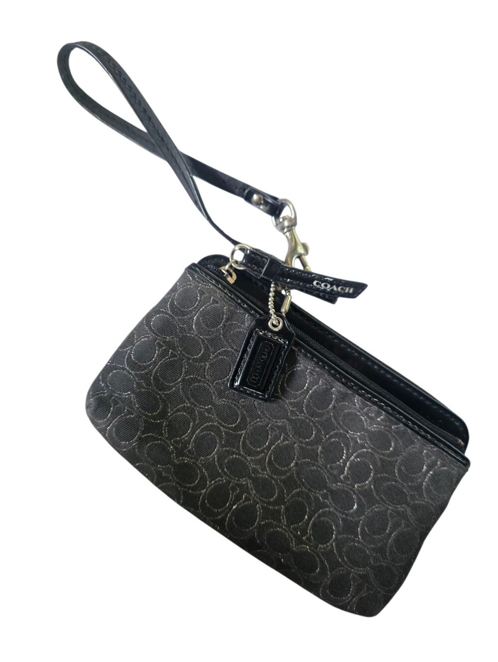 Coach Black Signature Monogram Double Zip Wristlet